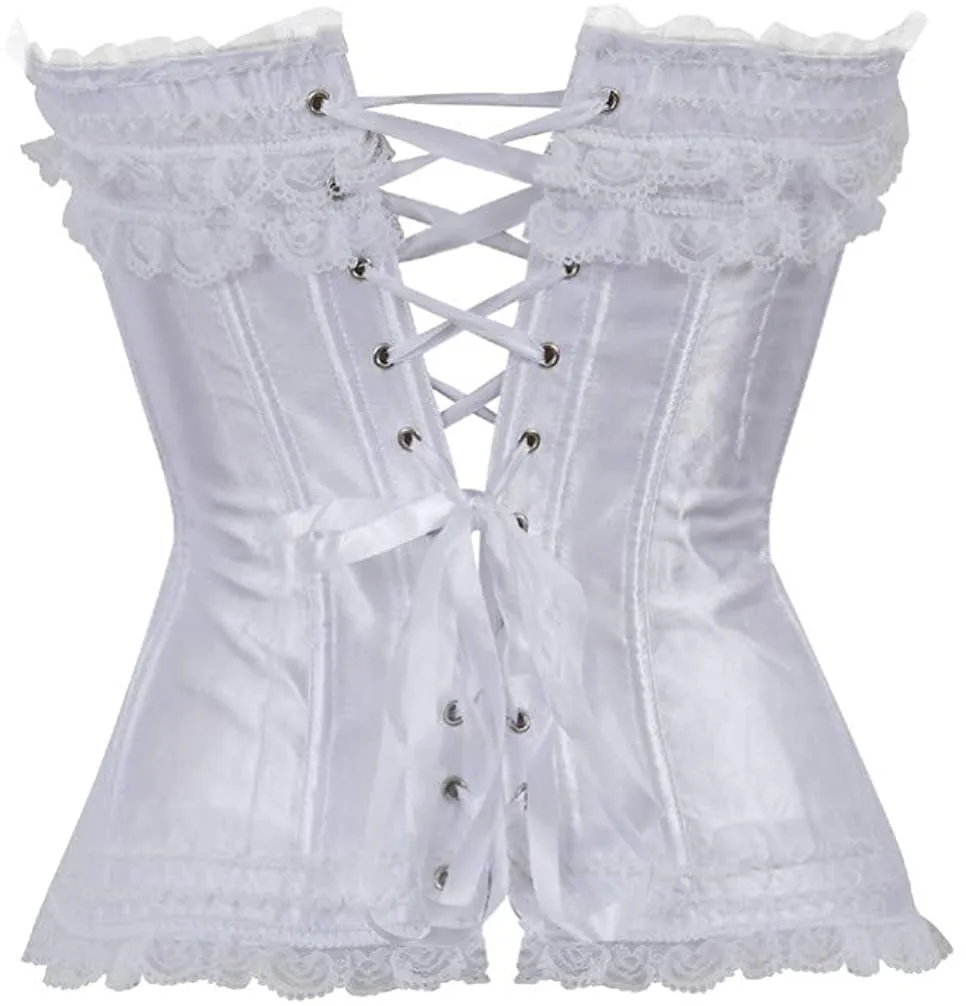Layered Lace Trim Satin Burlesque Strapless Corset