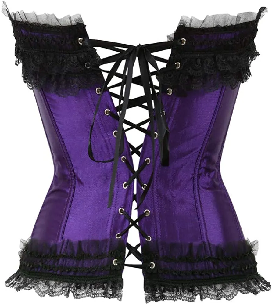 Layered Lace Trim Satin Burlesque Strapless Corset