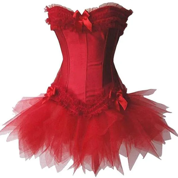 Layered Lace Trim Satin Burlesque Strapless Corset