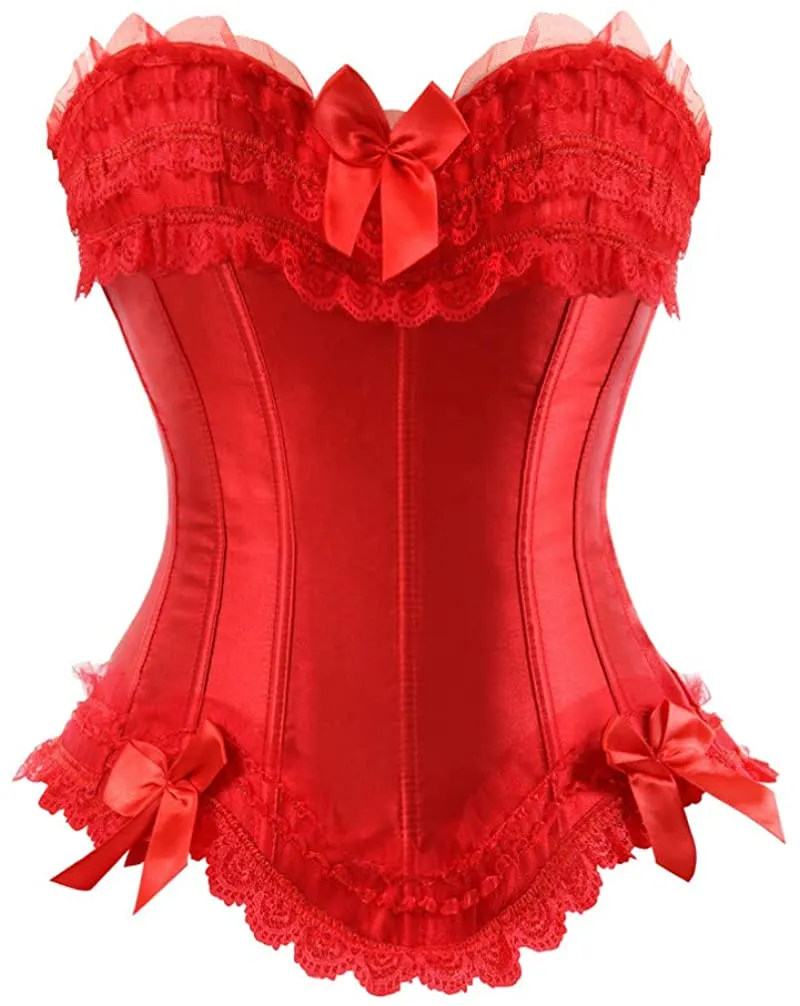Layered Lace Trim Satin Burlesque Strapless Corset