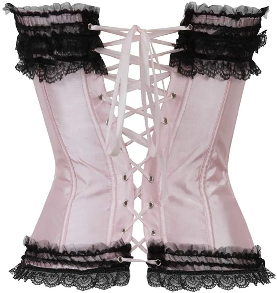 Layered Lace Trim Satin Burlesque Strapless Corset