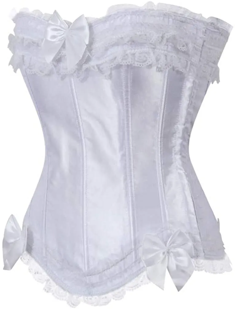 Layered Lace Trim Satin Burlesque Strapless Corset