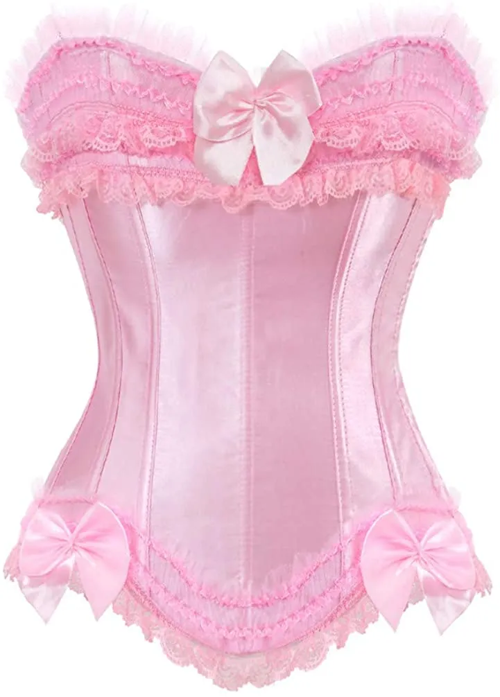 Layered Lace Trim Satin Burlesque Strapless Corset