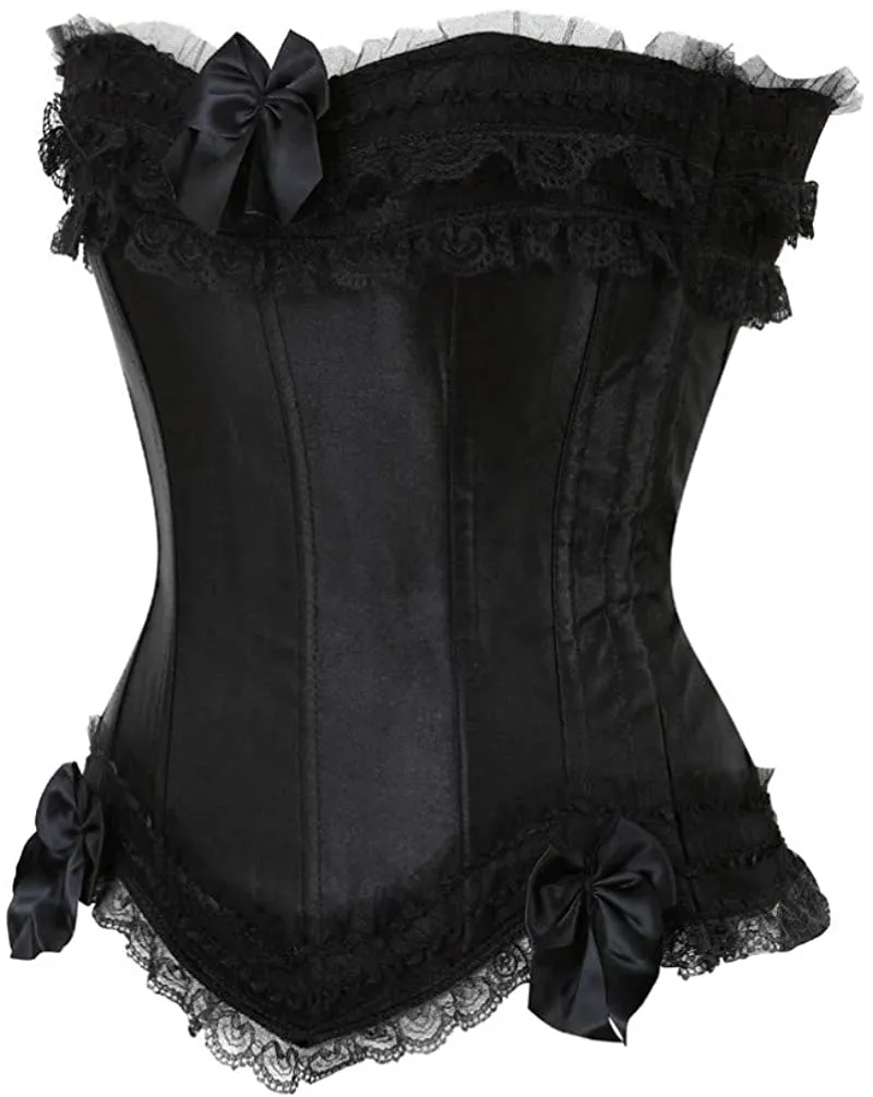 Layered Lace Trim Satin Burlesque Strapless Corset