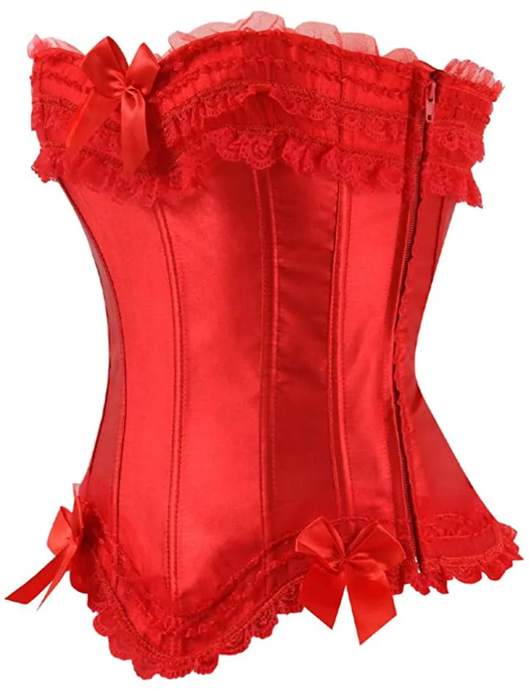 Layered Lace Trim Satin Burlesque Strapless Corset