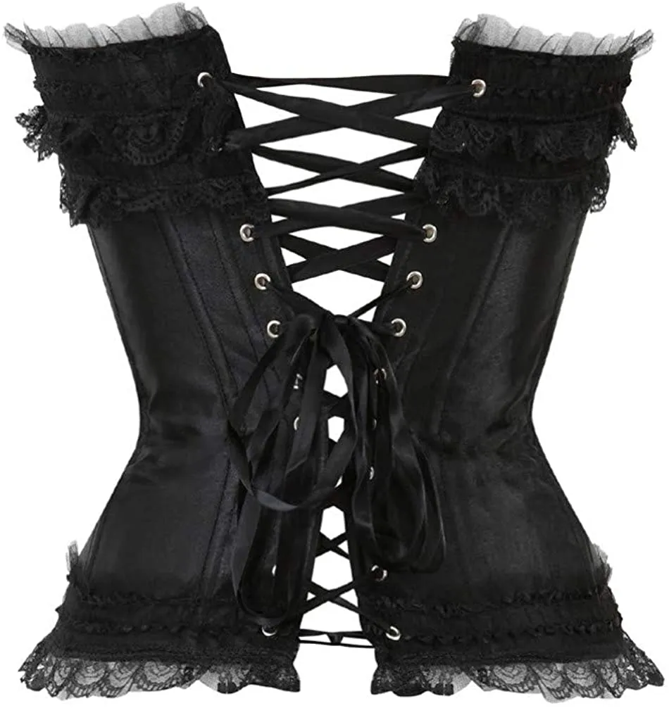 Layered Lace Trim Satin Burlesque Strapless Corset