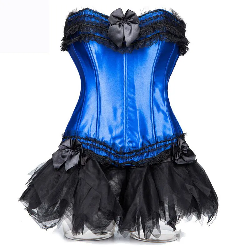 Layered Lace Trim Satin Burlesque Strapless Corset