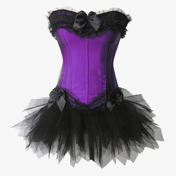Layered Lace Trim Satin Burlesque Strapless Corset
