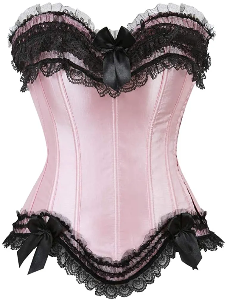 Layered Lace Trim Satin Burlesque Strapless Corset