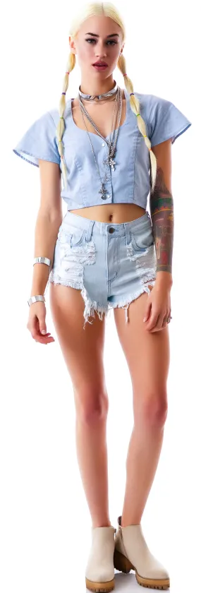 Lighten Up Destroyed Denim Shorts