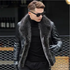 M-5XL 2018 winter new men lambswool leather jacket