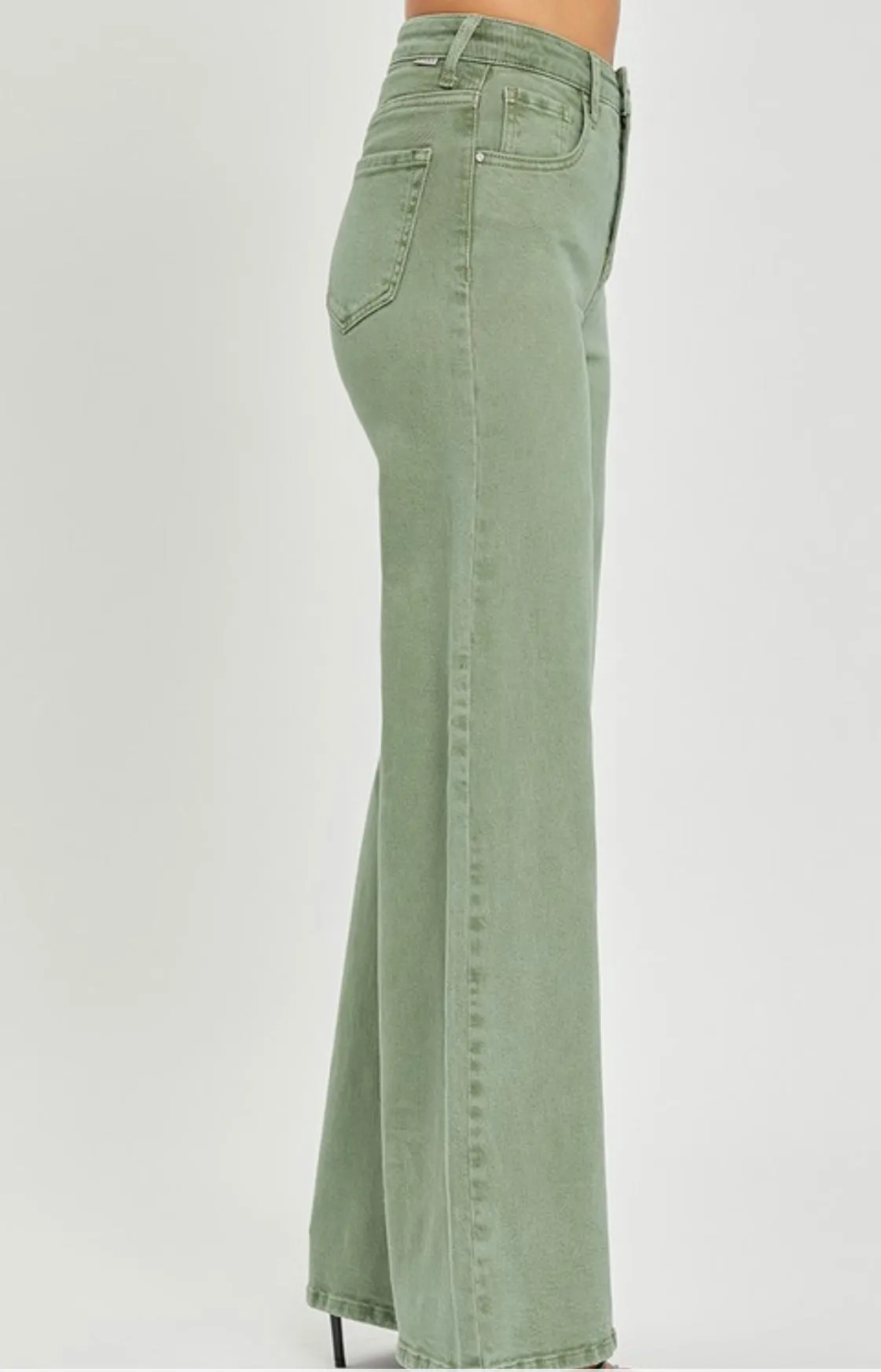 Macey high rise wide leg olive denim - risen