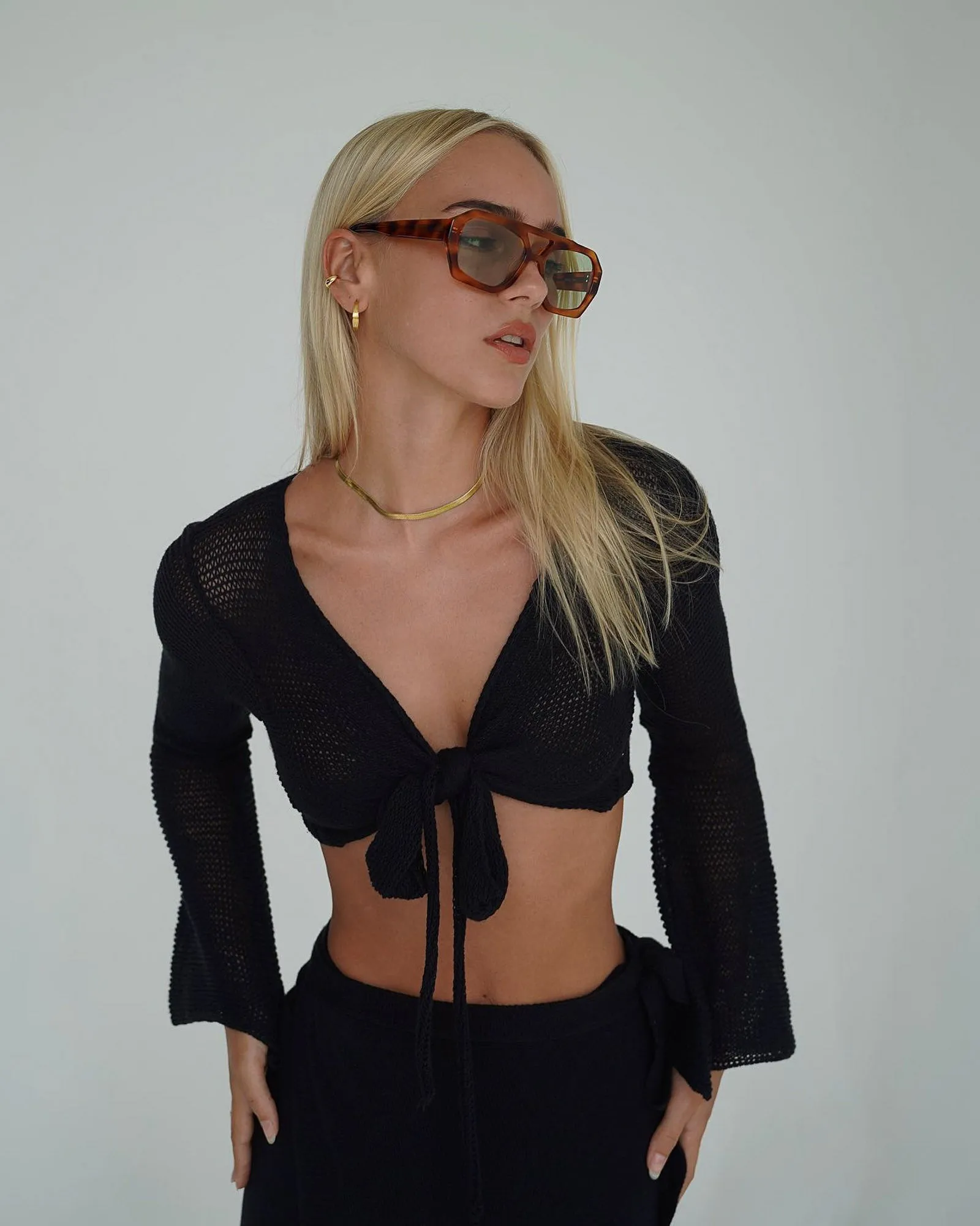 Mia Long Sleeve Knit Crop - Black