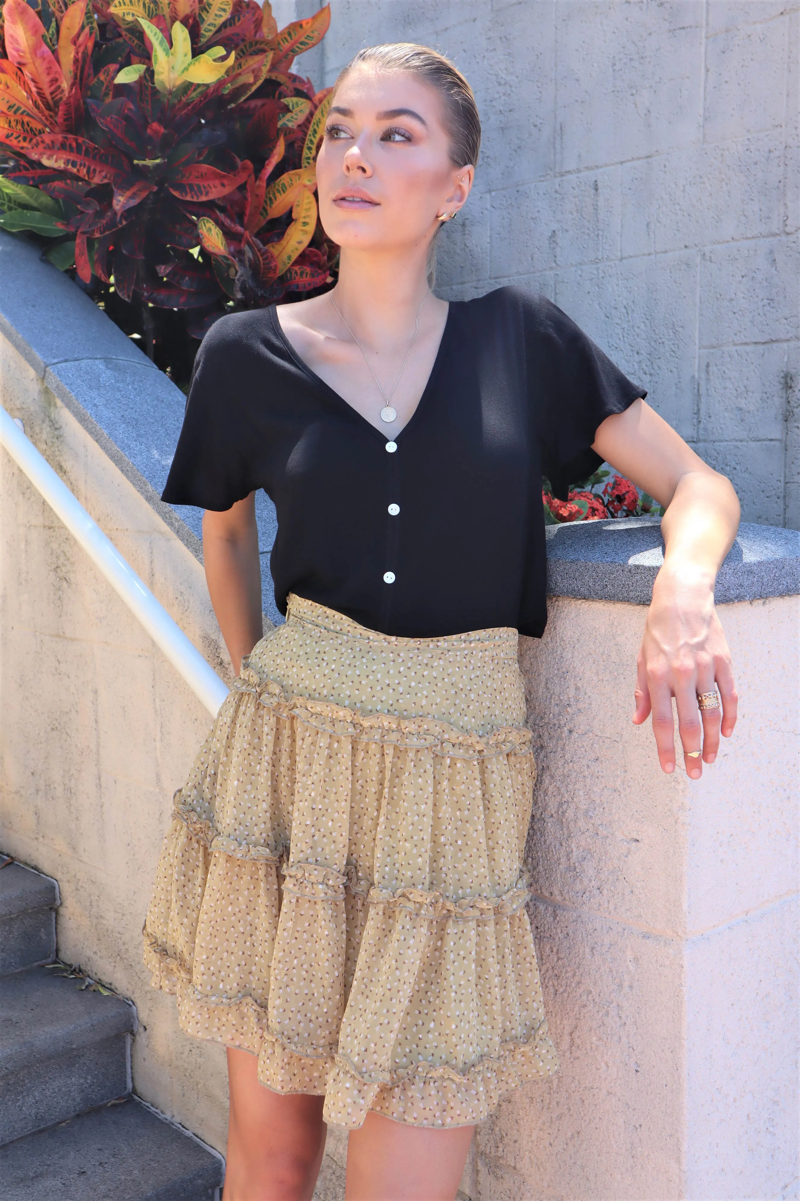 Molly Mustard Chiffon Frill Skirt