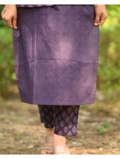 Purple Cotton Kurti, Pant and Quilted Cotton jacket (Set of 3)
