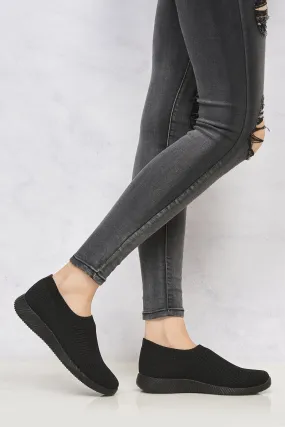 Shaughna Slip on Knitted Trainer in Black/Black Sole