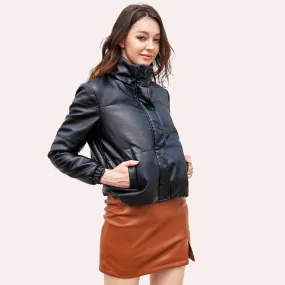 Stand Collar Zipped Quilted Cotton Jacket