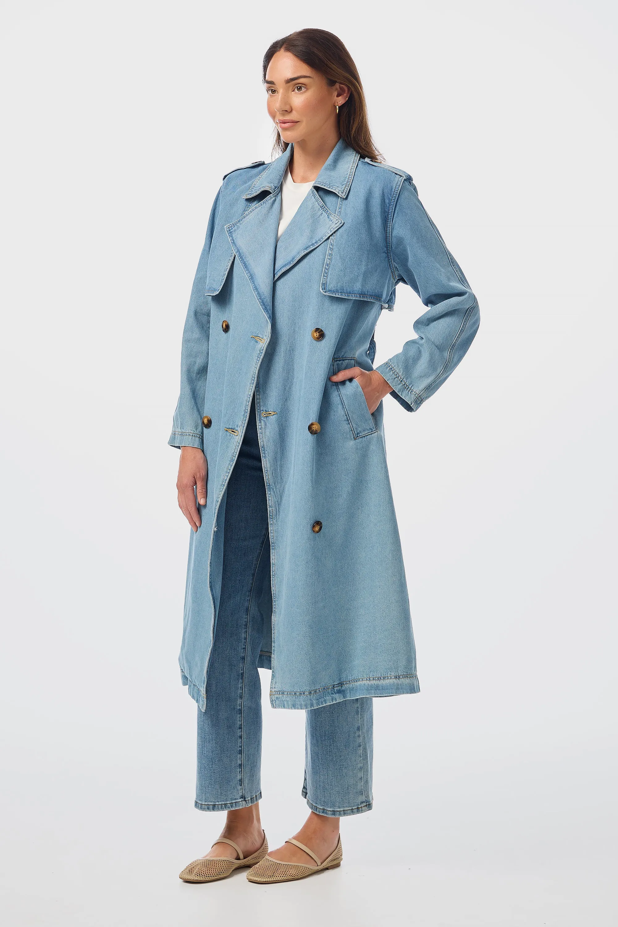 Trench Coat - Mid Blue Wash