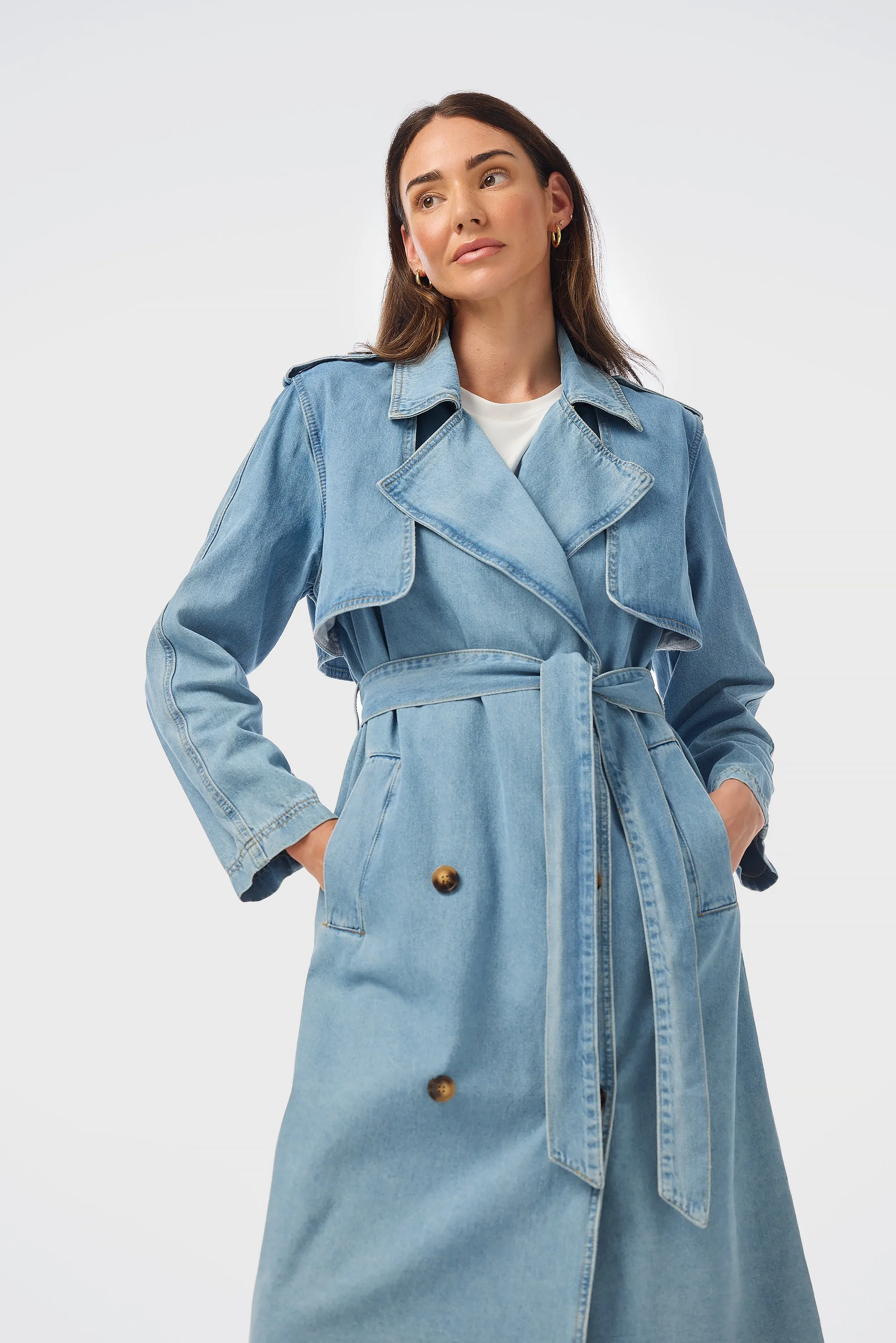 Trench Coat - Mid Blue Wash