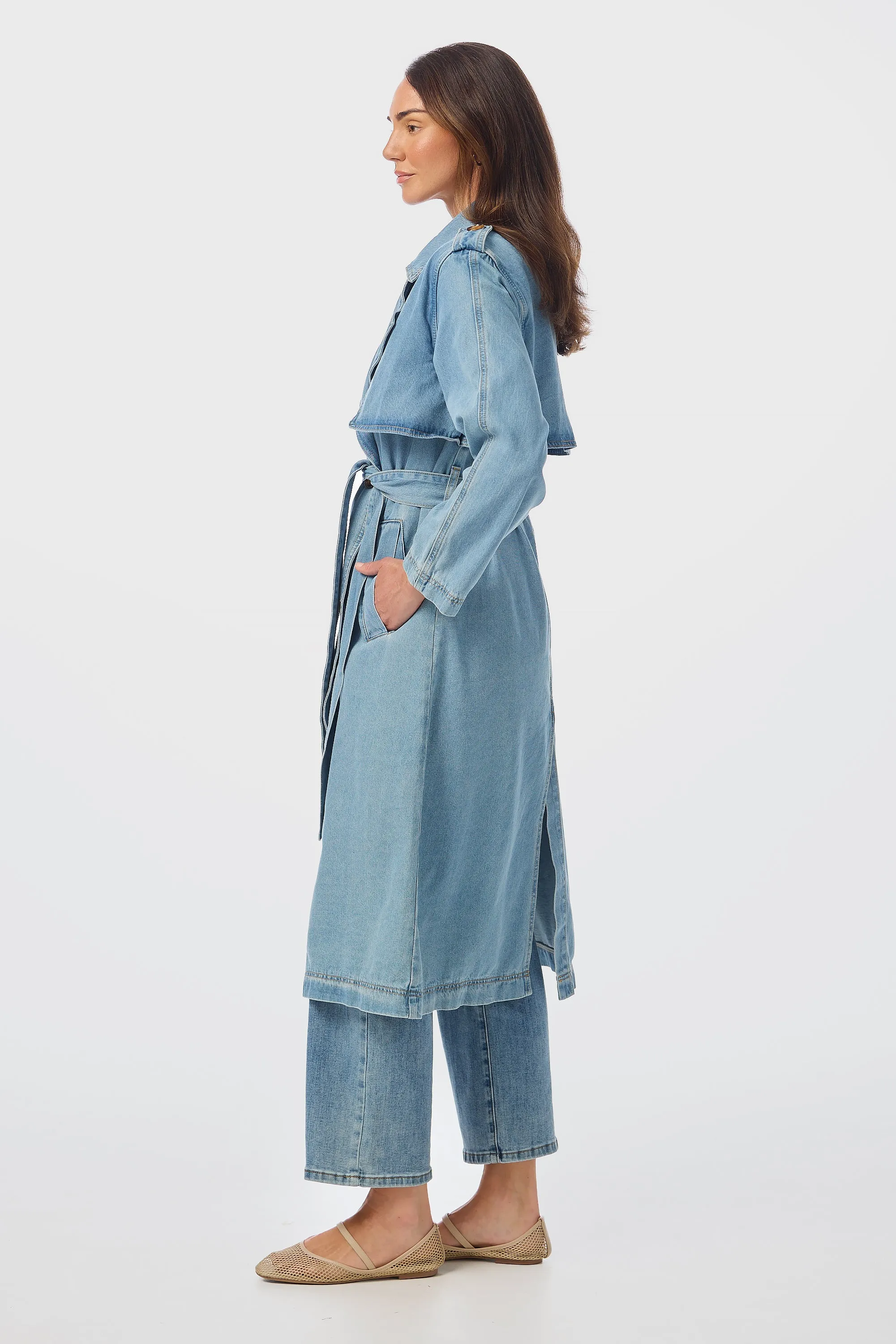 Trench Coat - Mid Blue Wash