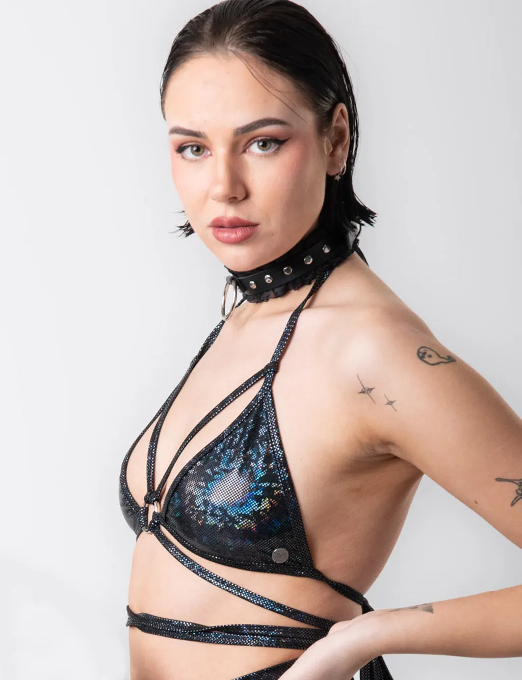TRIANGLE WRAP TOP - BLACK MIDNIGHT INFERNO