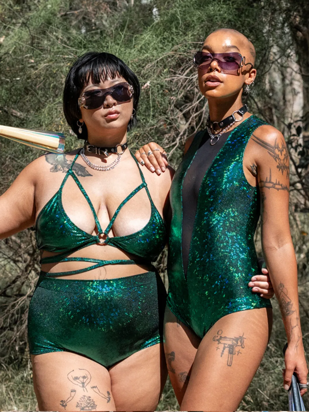 V MESH FRONT BODYSUIT - EMERALD CITY