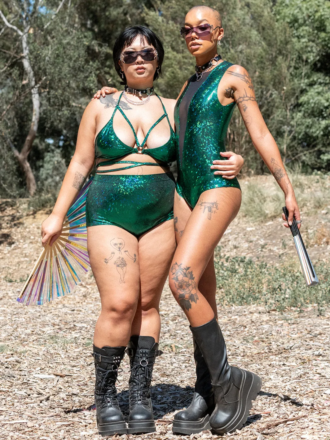 V MESH FRONT BODYSUIT - EMERALD CITY