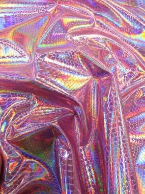 Viper Snake Holographic Embossed PVC Vinyl Fabric / Pink / Sold By The Yard