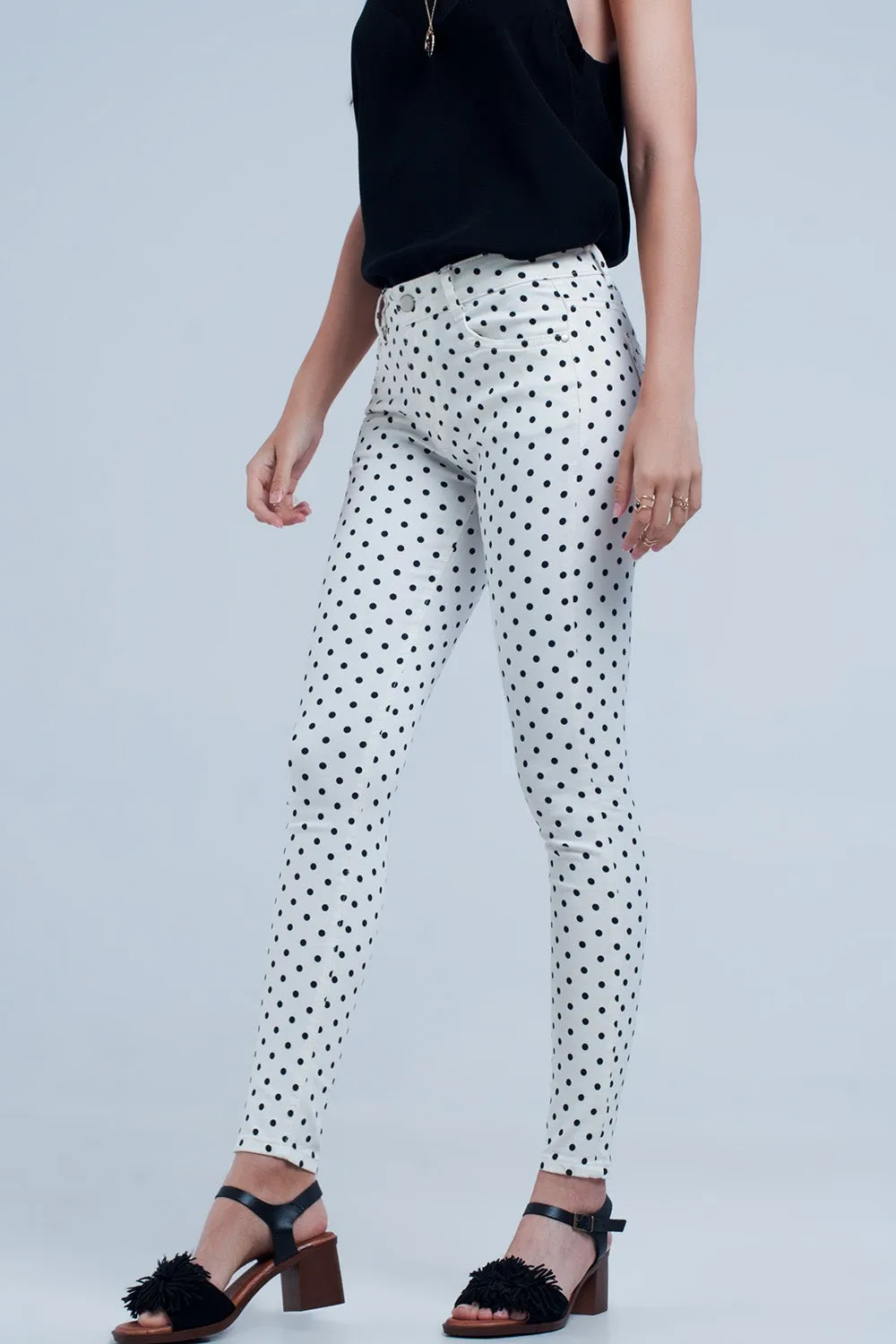 White Jeans in Polka Dots