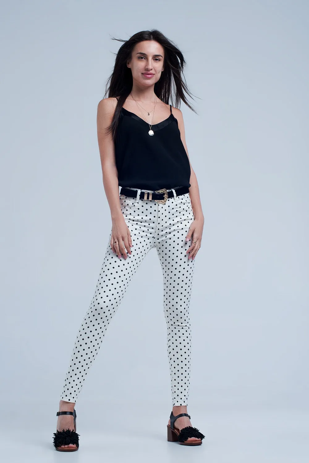 White Jeans in Polka Dots