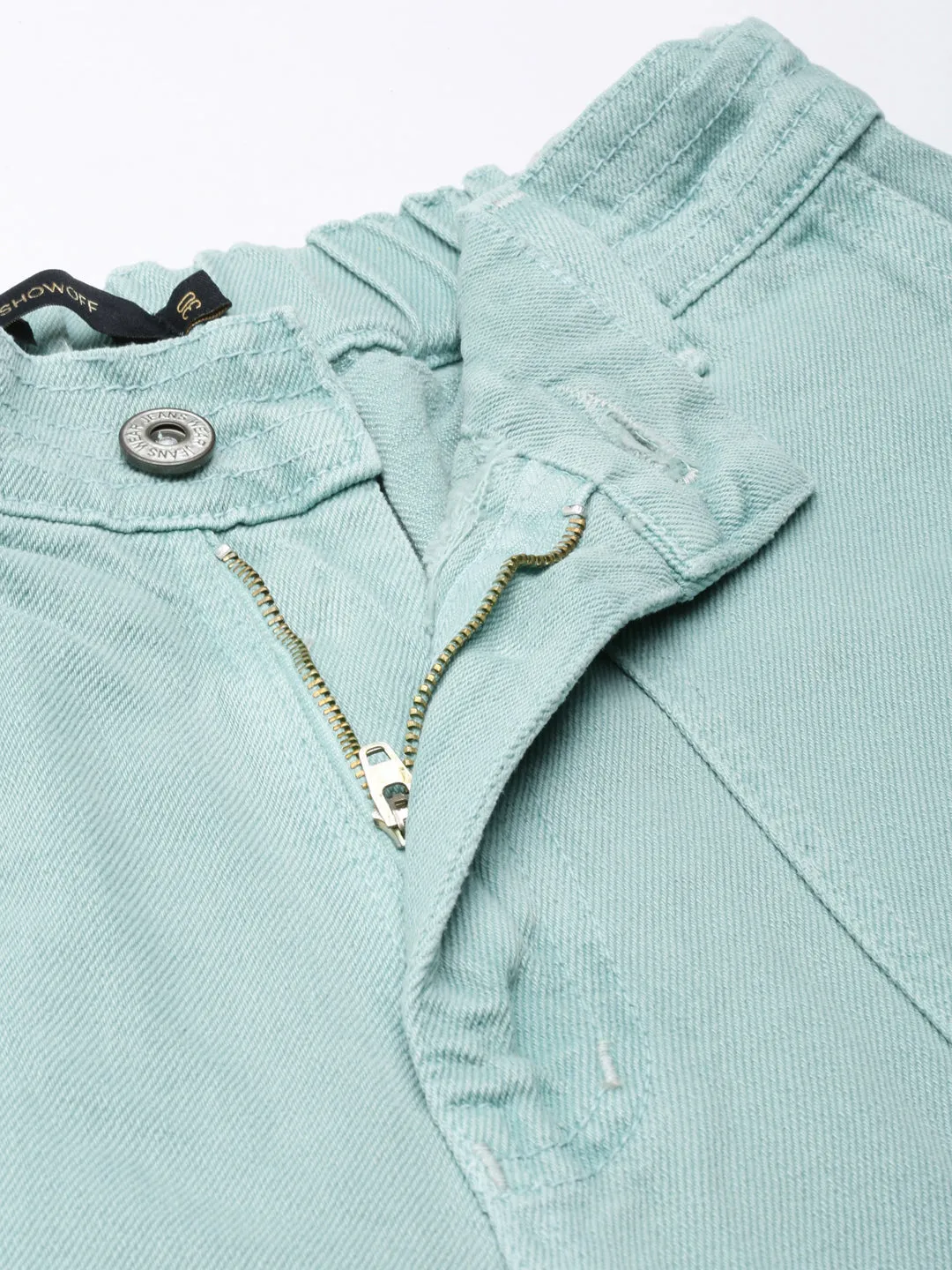 Women Sea Green Solid Wide Leg Denim Jeans