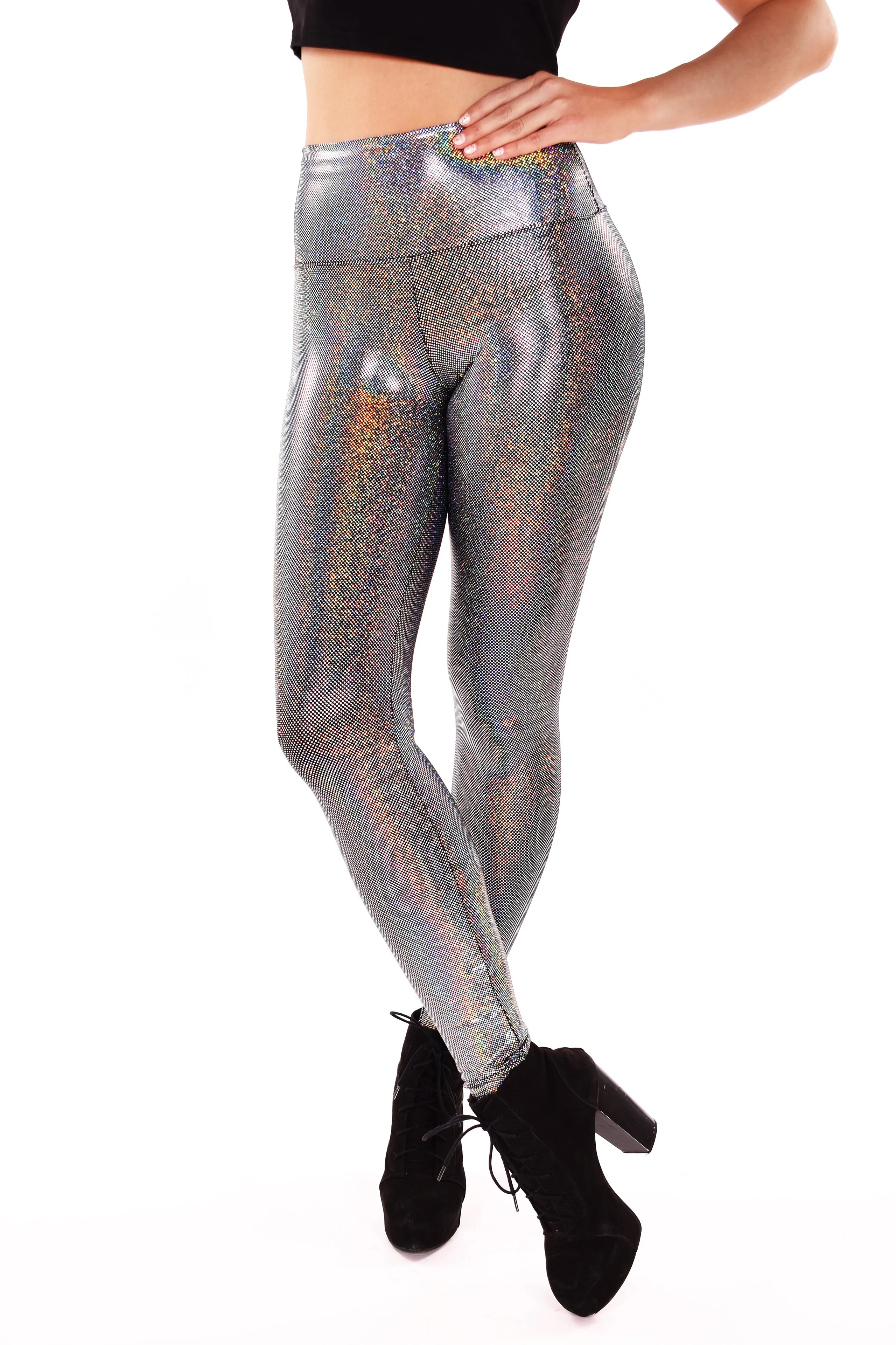 Women's Silver Iridescent Sparkle Holographic Leggings - Silver Dancer