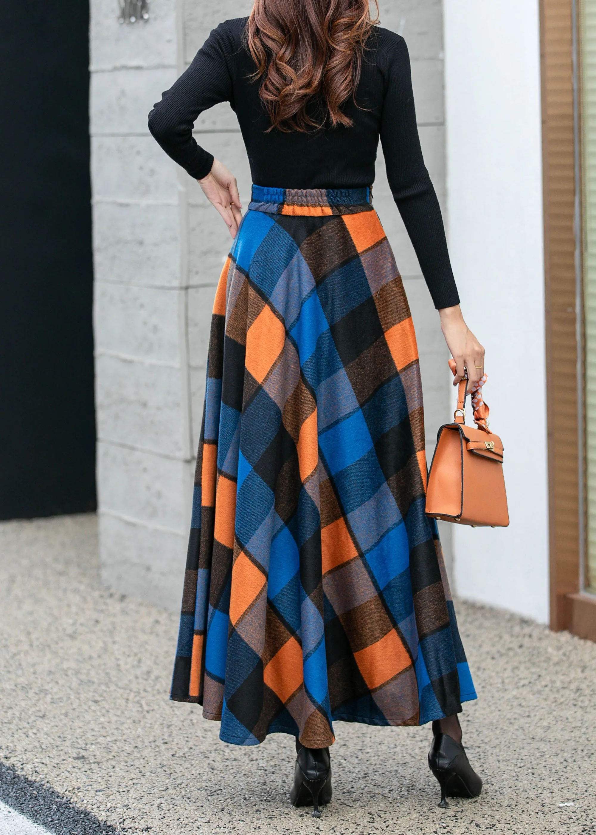 Womens winter plaid long wool skirt 4677